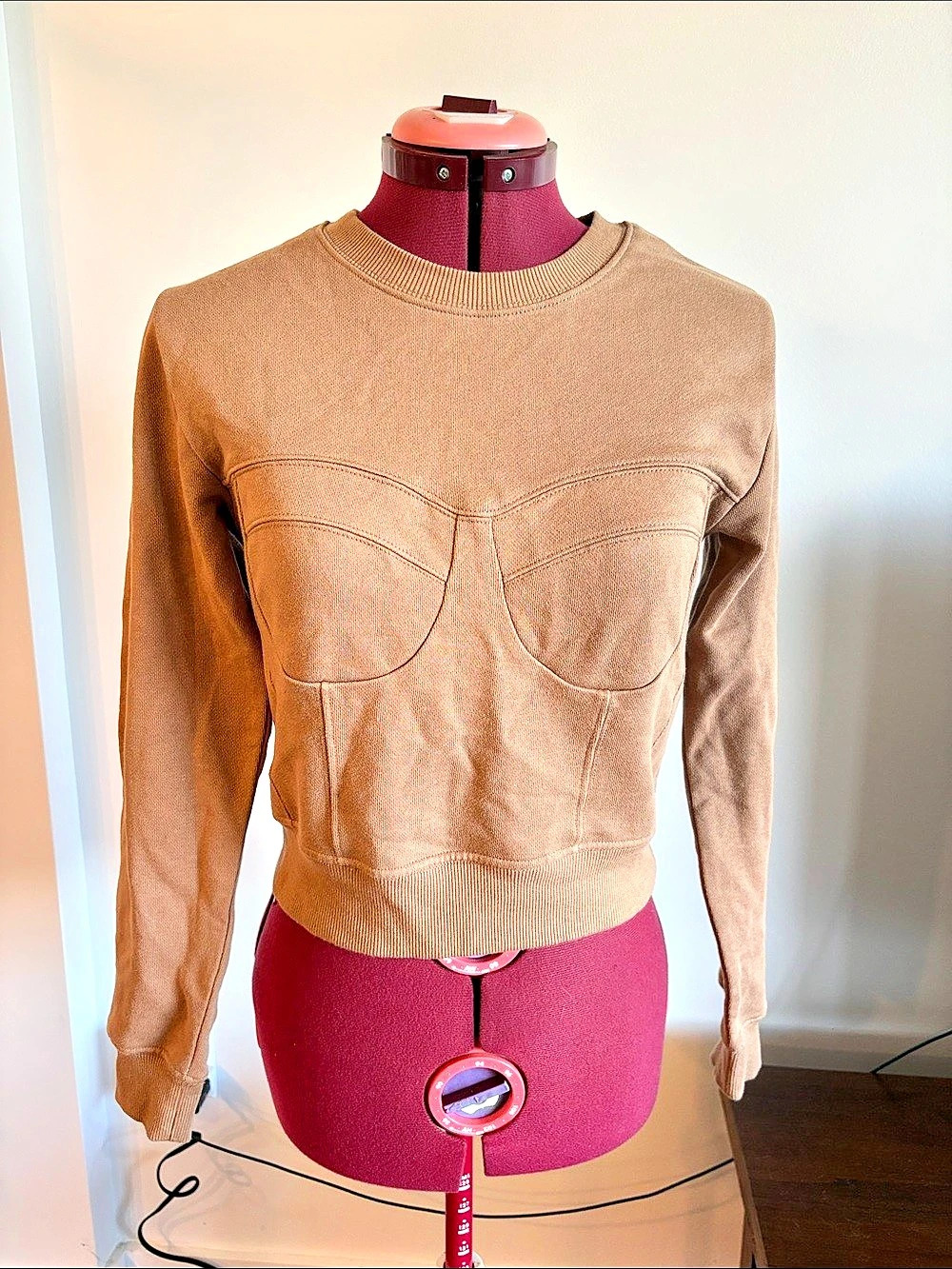 Zara Camel Sculpted Seam Crewneck Sweatshirt Camel Medium